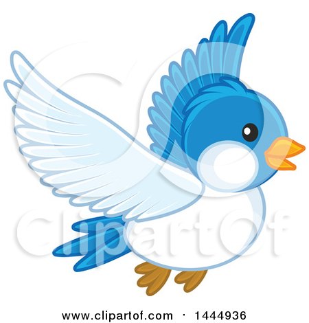 Clipart of a Flying Blue Bird - Royalty Free Vector Illustration by