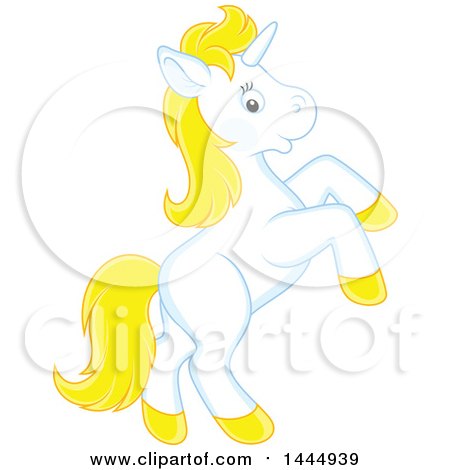 Clipart of a Cute White and Yellow Unicorn Rearing - Royalty Free Vector Illustration by Alex Bannykh