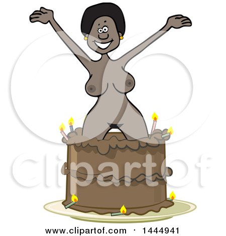 Clipart of a Cartoon Nude Black Woman Popping out of a Birthday Cake - Royalty Free Vector Illustration by djart