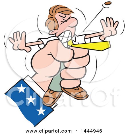 Clipart of a Cartoon Caucasian Business Man Being Squeezed by Uncle Sam's Hand, the Last Cent Popping out - Royalty Free Vector Illustration by Johnny Sajem