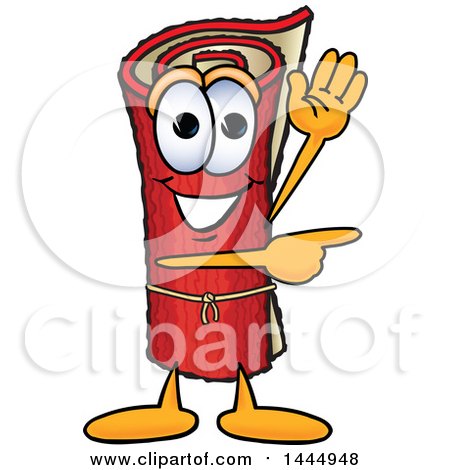 Clipart of a Red Carpet Mascot Cartoon Character Waving and Pointing - Royalty Free Vector Illustration by Toons4Biz