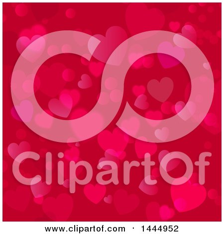 Clipart of a Background of Pink Valentines Day Hearts over Red - Royalty Free Vector Illustration by KJ Pargeter