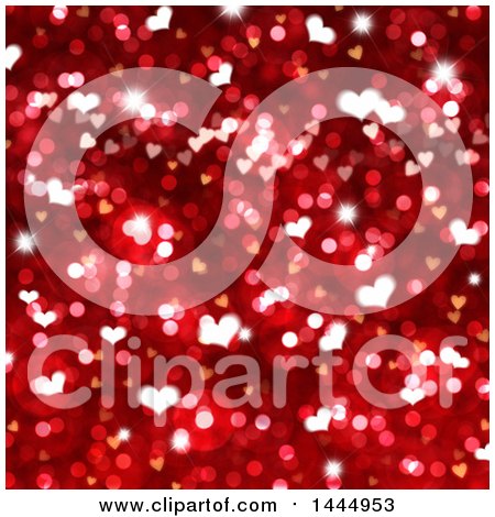 Clipart of a Red Valentines Day Background Heart Shaped Bokeh Flares - Royalty Free Illustration by KJ Pargeter