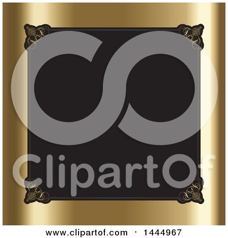Clipart of a Fancy Frame and Black Text Space over Gold - Royalty Free Vector Illustration by KJ Pargeter