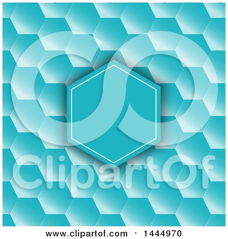 Clipart of a Blue Frame over Halftone Gradient Hexagons - Royalty Free Vector Illustration by KJ Pargeter