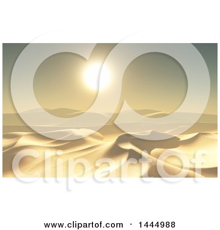 Clipart of a 3d Desert Landscape with Sand Dunes at Sunet - Royalty Free Illustration by KJ Pargeter