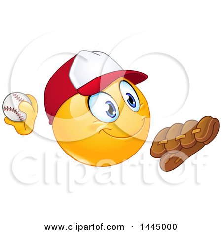 Clipart of a Cartoon Yellow Smiley Face Emoji Emoticon Baseball Player Pitching - Royalty Free Vector Illustration by yayayoyo