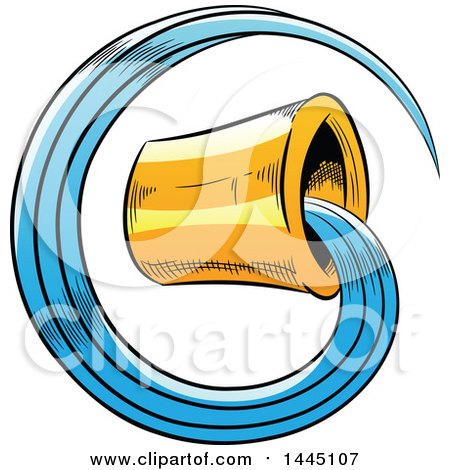 Clipart of a Sketched Yellow Astrology Zodiac Aquarius Bucket and Water - Royalty Free Vector Illustration by cidepix