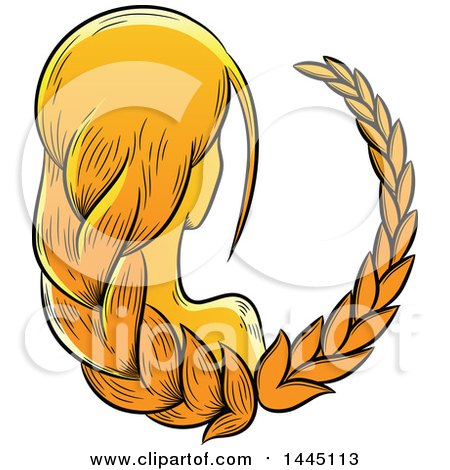 Clipart of a Sketched Astrology Zodiac Virgo Woman with Braided Golden Yellow Hair - Royalty Free Vector Illustration by cidepix
