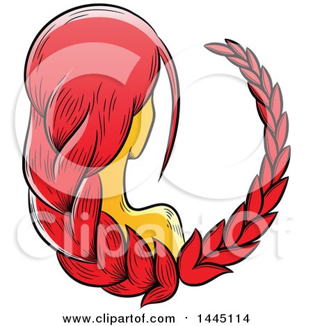 Clipart of a Sketched Astrology Zodiac Virgo Woman with Braided Red Hair - Royalty Free Vector Illustration by cidepix