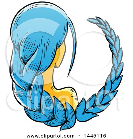 Clipart of a Sketched Astrology Zodiac Virgo Woman with Braided Blue Hair - Royalty Free Vector Illustration by cidepix