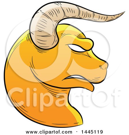 Clipart of a Sketched Golden Yellow Astrology Zodiac Taurus Bull Head in Profile - Royalty Free Vector Illustration by cidepix