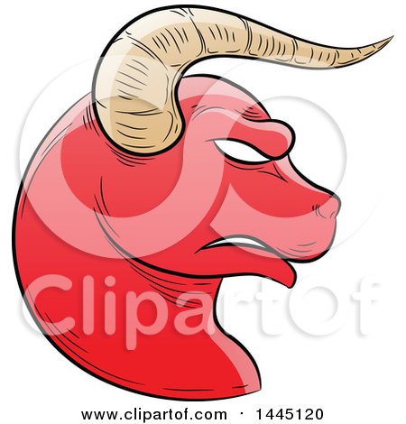Clipart of a Sketched Red Astrology Zodiac Taurus Bull Head in Profile - Royalty Free Vector Illustration by cidepix