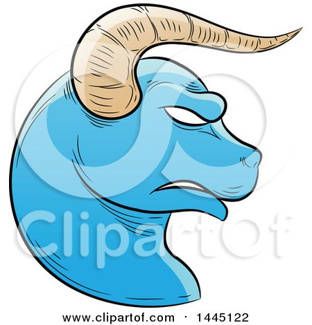 Clipart of a Sketched Blue Astrology Zodiac Taurus Bull Head in Profile - Royalty Free Vector Illustration by cidepix