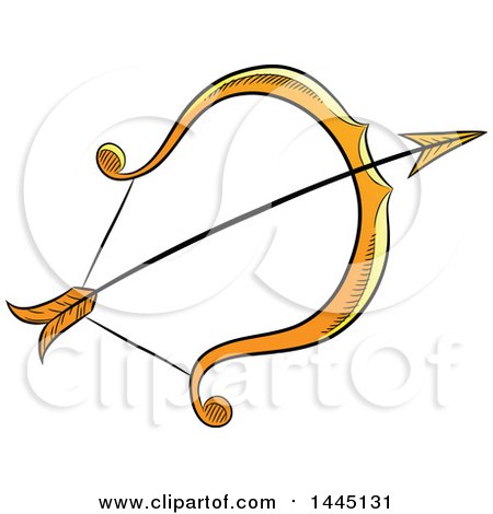Clipart of a Sketched Orange Astrology Zodiac Sagittarius Bow and Arrow - Royalty Free Vector Illustration by cidepix