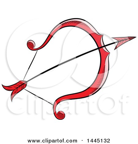 Clipart of a Sketched Red Astrology Zodiac Sagittarius Bow and Arrow - Royalty Free Vector Illustration by cidepix