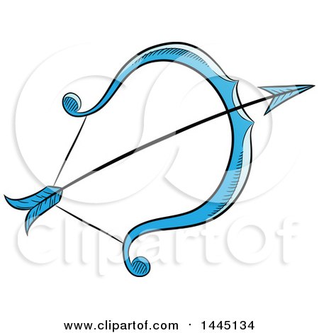 Clipart of a Sketched Blue Astrology Zodiac Sagittarius Bow and Arrow - Royalty Free Vector Illustration by cidepix