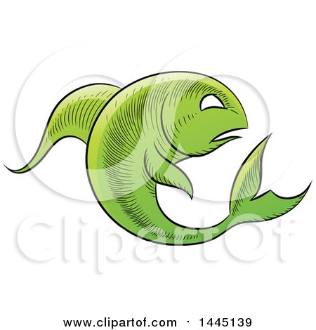Clipart of a Sketched Green Astrology Zodiac Pisces Fish - Royalty Free Vector Illustration by cidepix