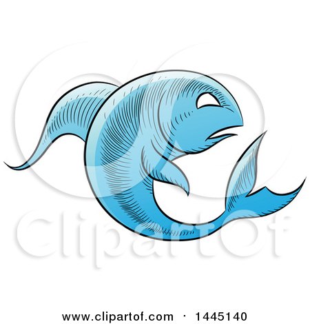 Clipart of a Sketched Blue Astrology Zodiac Pisces Fish - Royalty Free Vector Illustration by cidepix