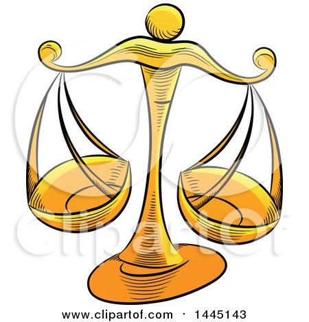 Clipart of Sketched Golden Yellow Astrology Zodiac Libra Scales - Royalty Free Vector Illustration by cidepix