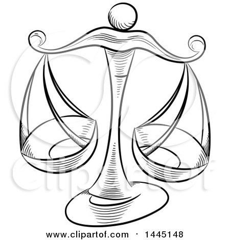 Clipart of Sketched Black and White Astrology Zodiac Libra Scales - Royalty Free Vector Illustration by cidepix