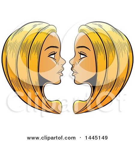 Clipart of Sketched Golden Blond Haired Astrology Zodiac Gemini Twins - Royalty Free Vector Illustration by cidepix