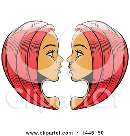 Clipart of Sketched Red Haired Astrology Zodiac Gemini Twins - Royalty Free Vector Illustration by cidepix