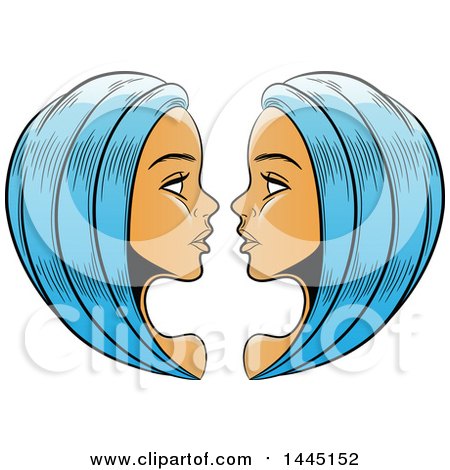 Clipart of Sketched Blue Haired Astrology Zodiac Gemini Twins - Royalty Free Vector Illustration by cidepix