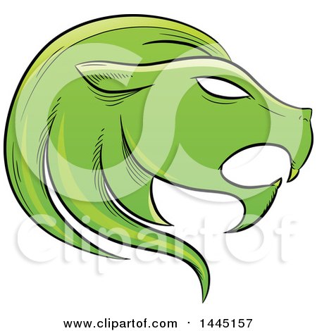Clipart of a Sketched Green Astrology Zodiac Leo Lion Head in Profile - Royalty Free Vector Illustration by cidepix