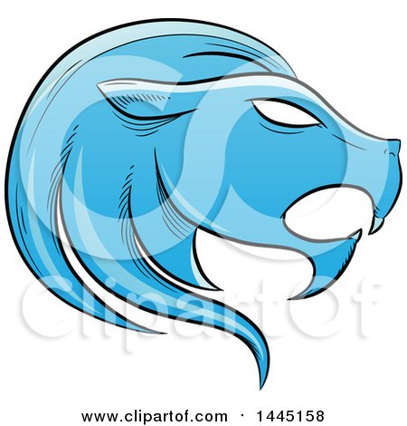 Clipart of a Sketched Blue Astrology Zodiac Leo Lion Head in Profile - Royalty Free Vector Illustration by cidepix
