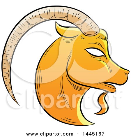 Clipart of a Sketched Golden Yellow Astrology Zodiac Capricorn Goat Head in Profile - Royalty Free Vector Illustration by cidepix