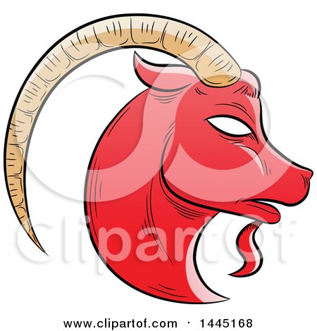Clipart of a Sketched Red Astrology Zodiac Capricorn Goat Head in Profile - Royalty Free Vector Illustration by cidepix