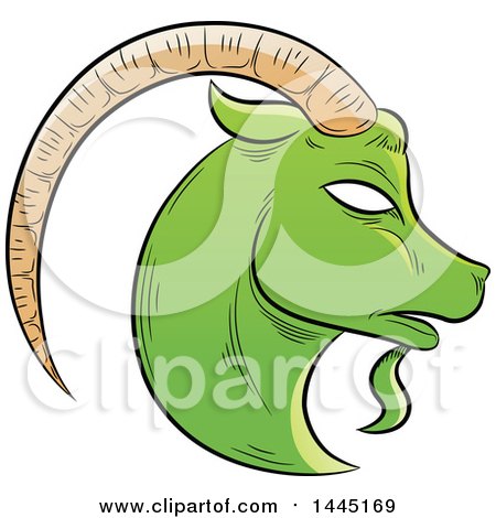 Clipart of a Sketched Green Astrology Zodiac Capricorn Goat Head in Profile - Royalty Free Vector Illustration by cidepix