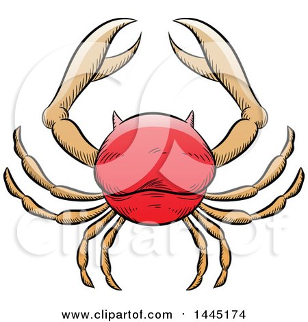 Clipart of a Sketched Red Astrology Zodiac Cancer Crab - Royalty Free Vector Illustration by cidepix