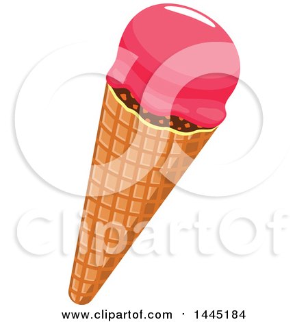 Clipart of a Waffle Cone with Pink Ice Cream - Royalty Free Vector Illustration by Vector Tradition SM