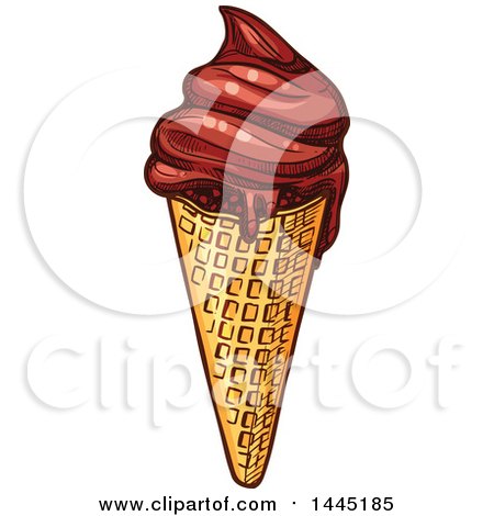 Clipart of a Sketched Waffle Cone with Chocolate Ice Cream - Royalty Free Vector Illustration by Vector Tradition SM