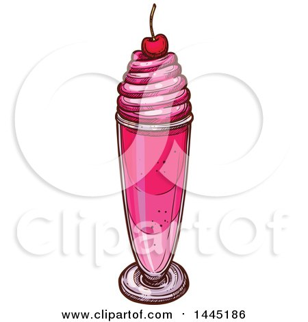 Clipart of a Sketched Cherry Milkshake - Royalty Free Vector Illustration by Vector Tradition SM