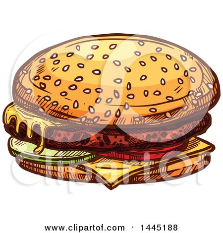 Clipart of a Sketched Hamburger with Cheese - Royalty Free Vector Illustration by Vector Tradition SM