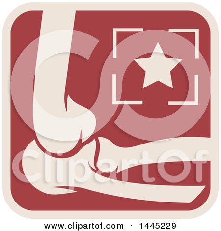 Clipart of a Retro Flat Styled Tan and Red Elbow Joint and Star Medical Design - Royalty Free Vector Illustration by Vector Tradition SM