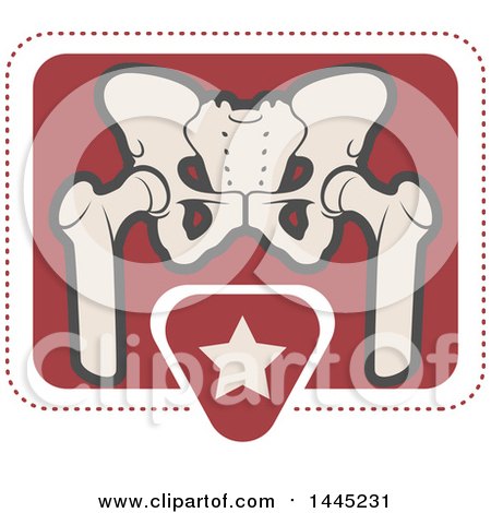 Clipart of a Retro Flat Styled Tan and Red Human Pelvis and Star Medical Design - Royalty Free Vector Illustration by Vector Tradition SM