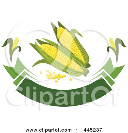 Clipart of a Corn and Kernel with a Blank Banner Design - Royalty Free Vector Illustration by Vector Tradition SM