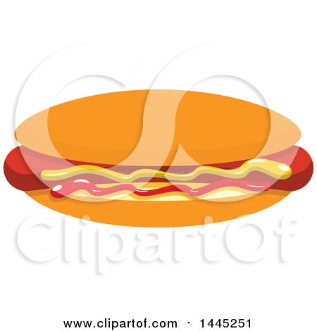 Clipart of a Hot Dog with Mustard and Ketchup - Royalty Free Vector Illustration by Vector Tradition SM