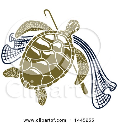Clipart of a Green Sea Turtle with a Hook and Net - Royalty Free Vector Illustration by Vector Tradition SM