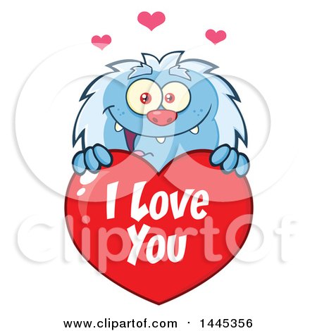 Clipart of a Cartoon Valentine Yeti over a Red I Love You Heart - Royalty Free Vector Illustration by Hit Toon