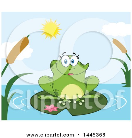 Clipart of a Cartoon Female Frog on a Lilypad - Royalty Free Vector Illustration by Hit Toon
