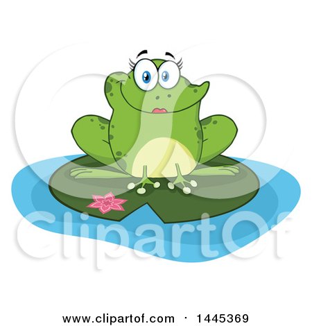 Clipart of a Cartoon Female Frog on a Lily Pad - Royalty Free Vector Illustration by Hit Toon