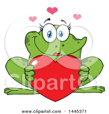 Clipart of a Cartoon Female Frog Holding a Red Valentine Love Heart - Royalty Free Vector Illustration by Hit Toon