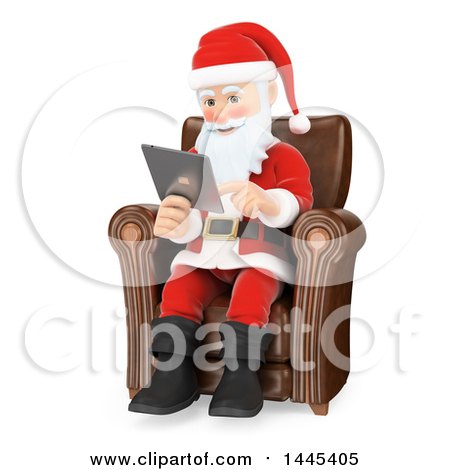 Clipart of a 3d Christmas Santa Claus Sitting in a Chair and Using a Tablet Computer, on a White Background - Royalty Free Illustration by Texelart