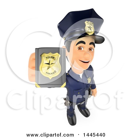 Clipart of a 3d Male Police Officer Holding up a Badge, on a White Background - Royalty Free Illustration by Texelart