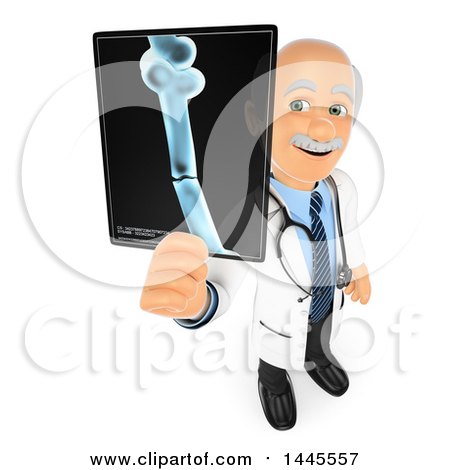 Clipart of a 3d Senior Caucasian Male Doctor Holding up an Xray, on a White Background - Royalty Free Illustration by Texelart